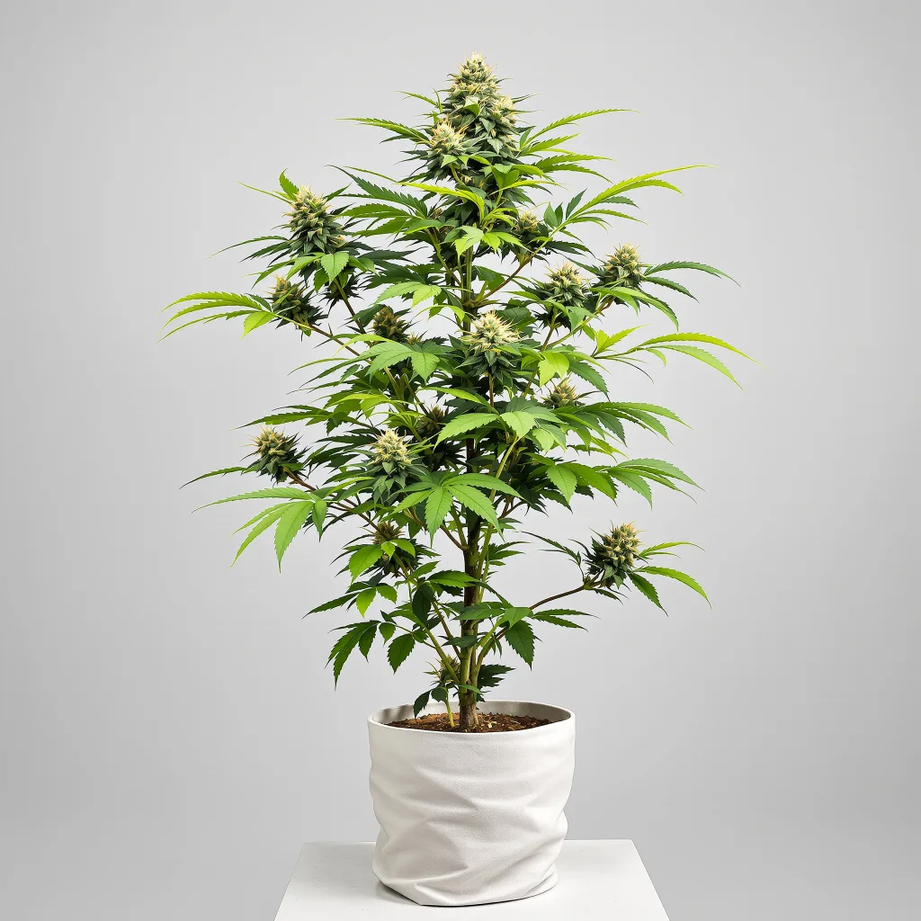 Bay 11 Cannabisblüte Nahaufnahme mit ausgewogene Blütenstruktur mit eisigen Trichomen