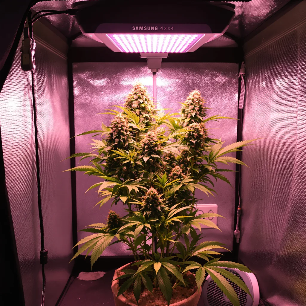 Berry White 73% Indica / 27% Sativa — Blüte mit sichtbaren Trichomen