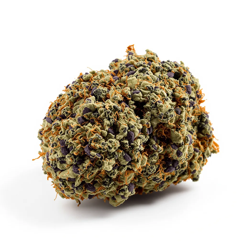 Berry White 73% Indica / 27% Sativa — Blüte mit sichtbaren Trichomen