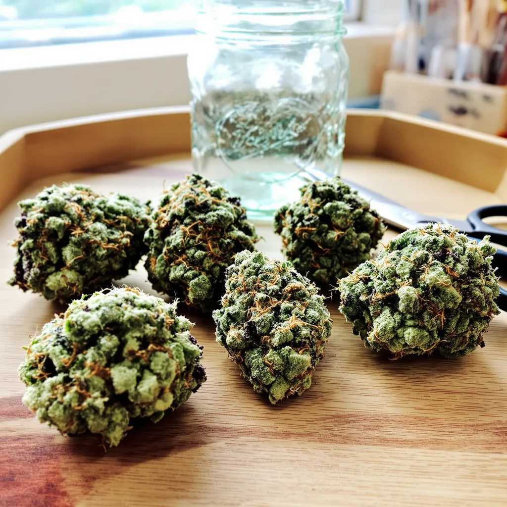Big Bang 46% Indica / 54% Sativa — Blüte mit sichtbaren Trichomen