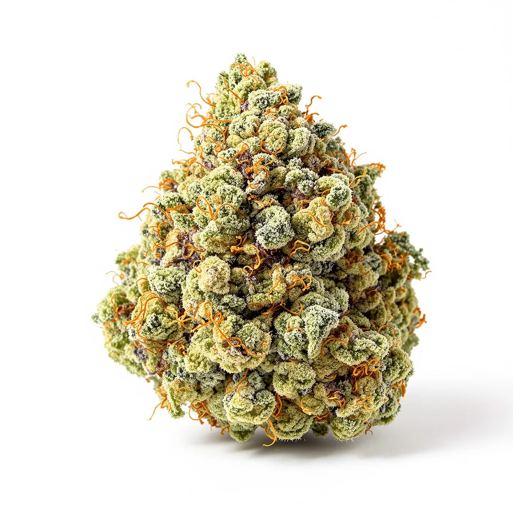 Big Buddha Cheese 60% Indica / 40% Sativa — Blüte mit sichtbaren Trichomen