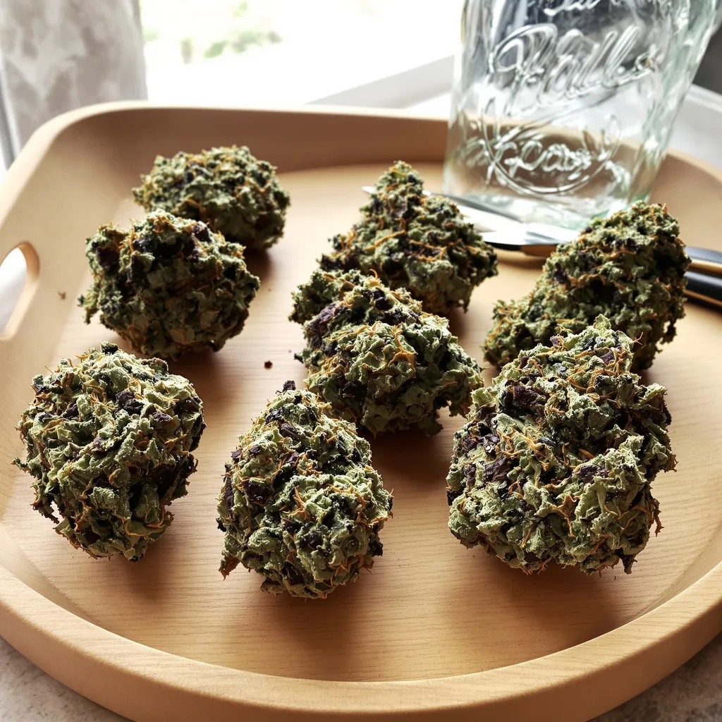 Big Cheese 84% Indica / 16% Sativa — Blüte mit sichtbaren Trichomen