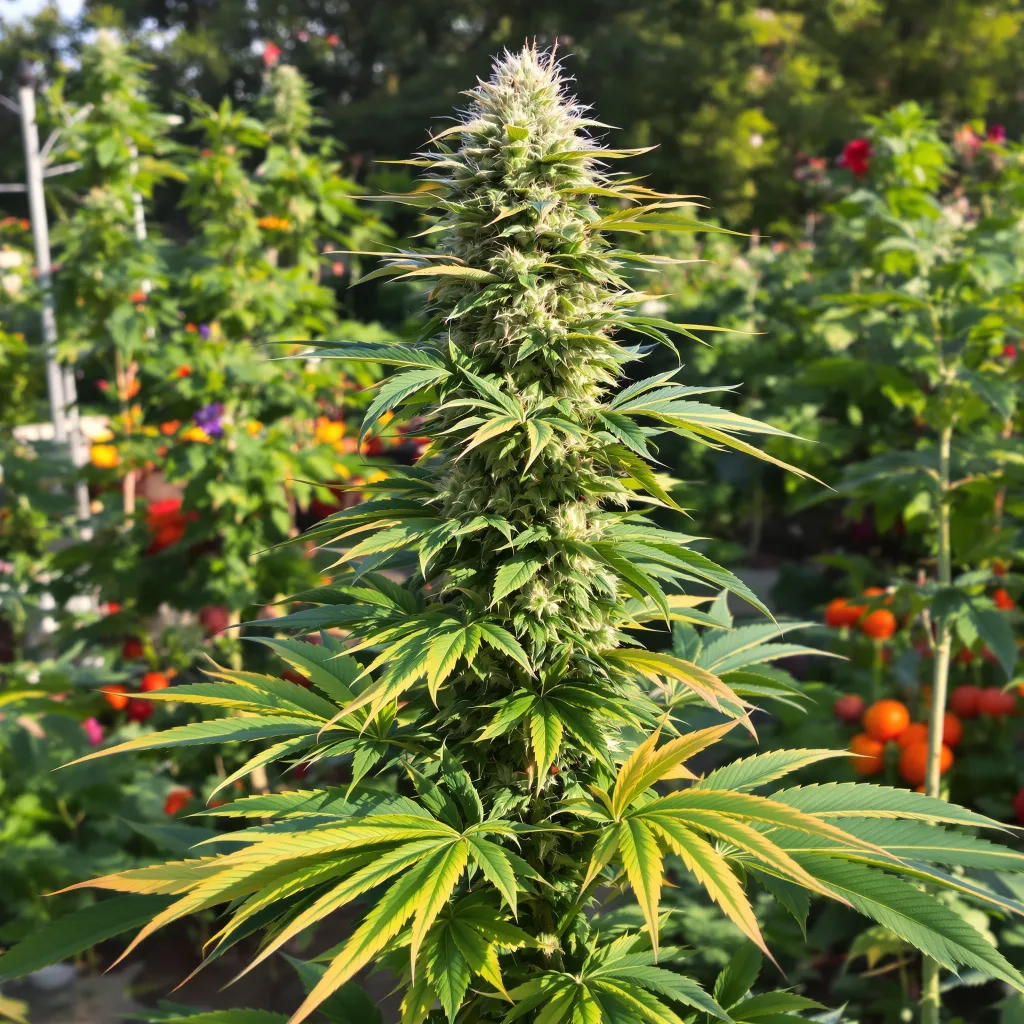 Big Devil 44% Indica / 56% Sativa — Blüte mit sichtbaren Trichomen
