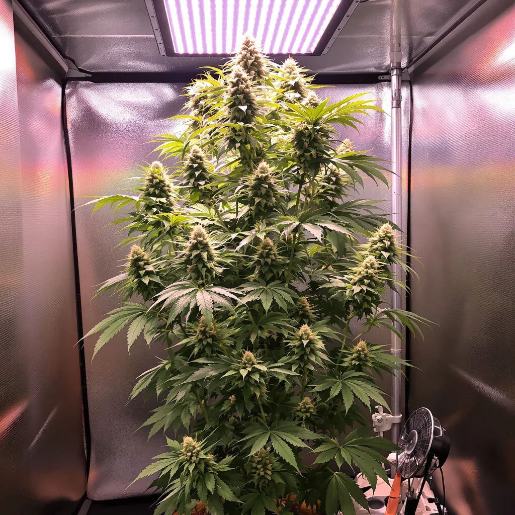 Big Sticky 19% Indica / 81% Sativa — Blüte mit sichtbaren Trichomen