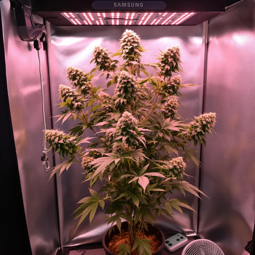 Bio Diesel 42% Indica / 58% Sativa — Blüte mit sichtbaren Trichomen