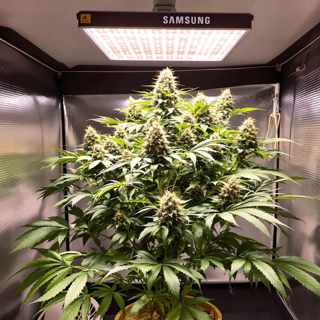 Black 84 86% Indica / 14% Sativa — Blüte mit sichtbaren Trichomen