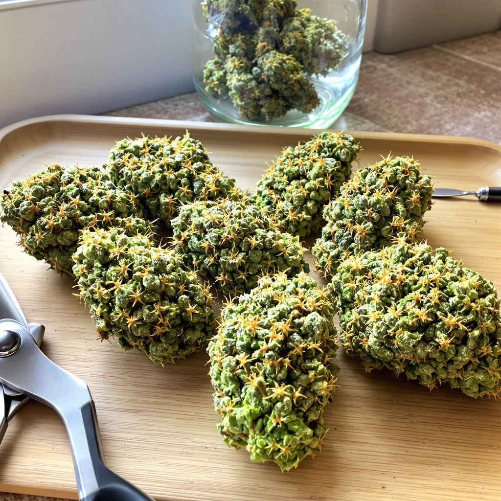 Black Cherry Soda 20% Indica / 80% Sativa — Blüte mit sichtbaren Trichomen