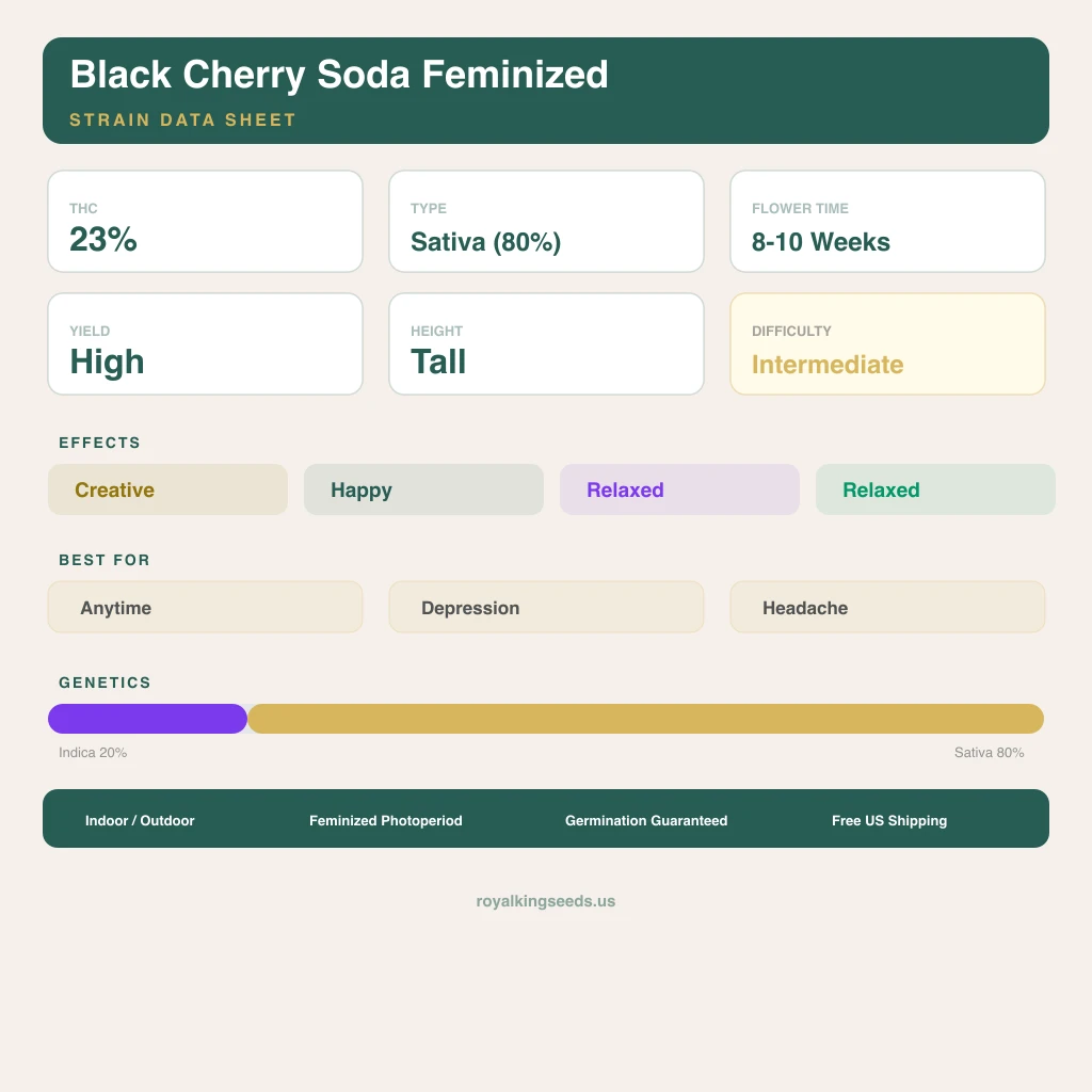Black Cherry Soda 20% Indica / 80% Sativa — Blüte mit sichtbaren Trichomen