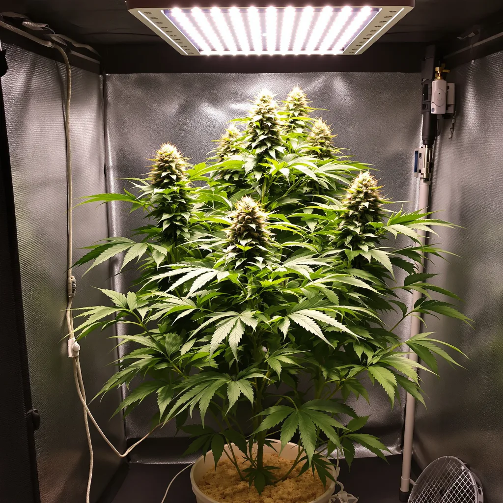 Black Demon OG 72% Indica / 28% Sativa — Blüte mit sichtbaren Trichomen