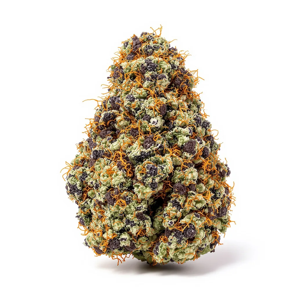 Black Demon OG 72% Indica / 28% Sativa — Blüte mit sichtbaren Trichomen