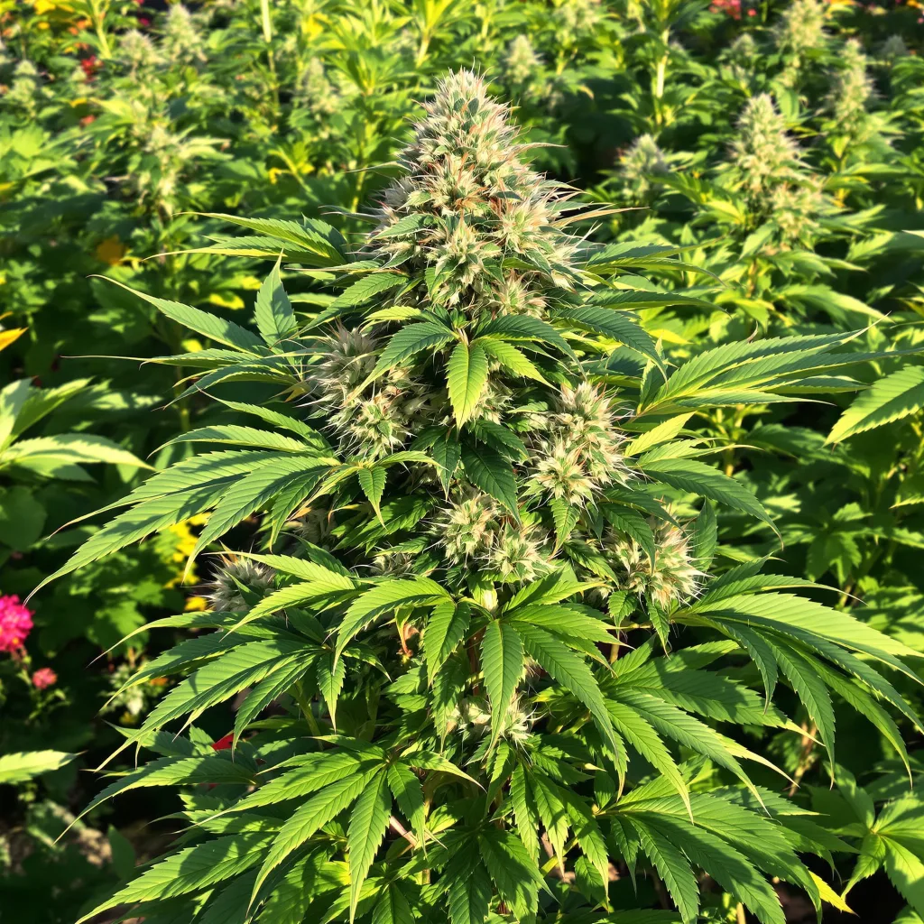 Black Domina 65% Indica / 35% Sativa — Blüte mit sichtbaren Trichomen