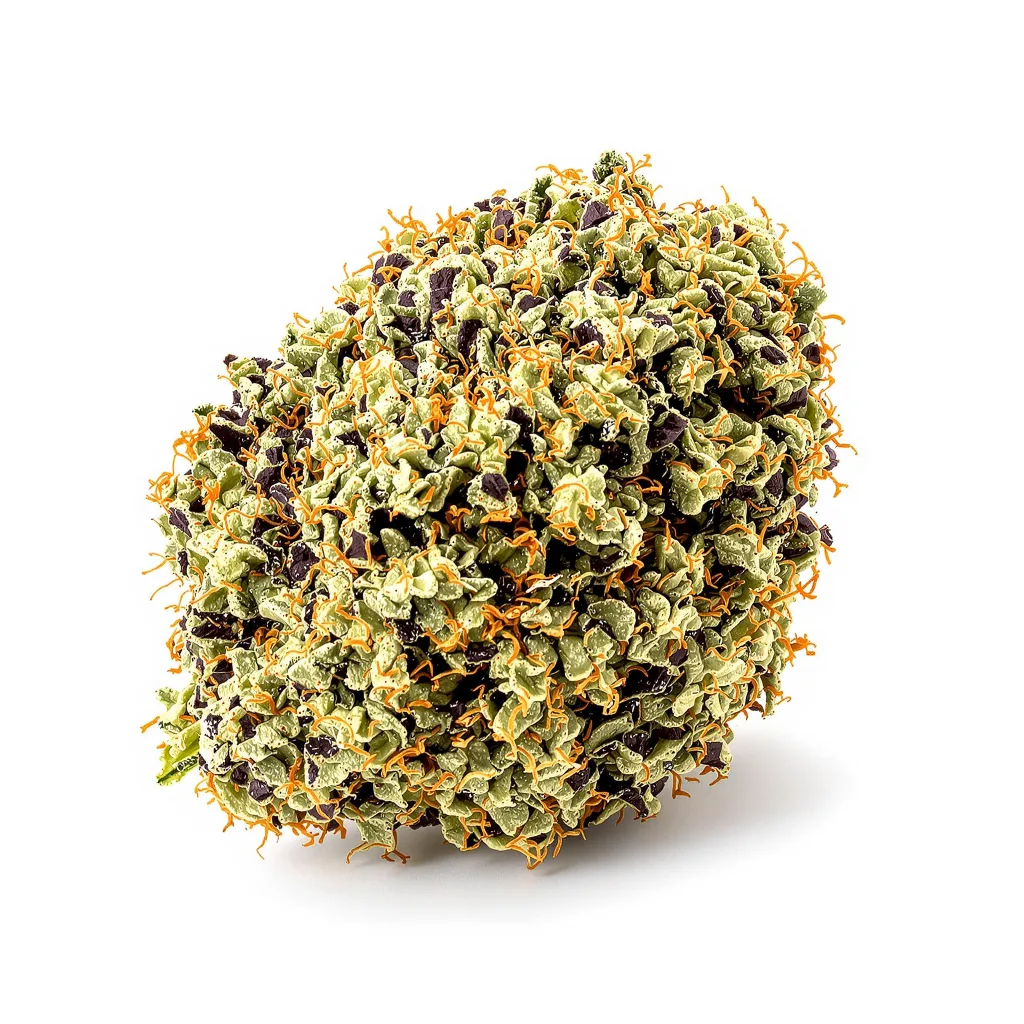 Black Ice 82% Indica / 18% Sativa — Blüte mit sichtbaren Trichomen