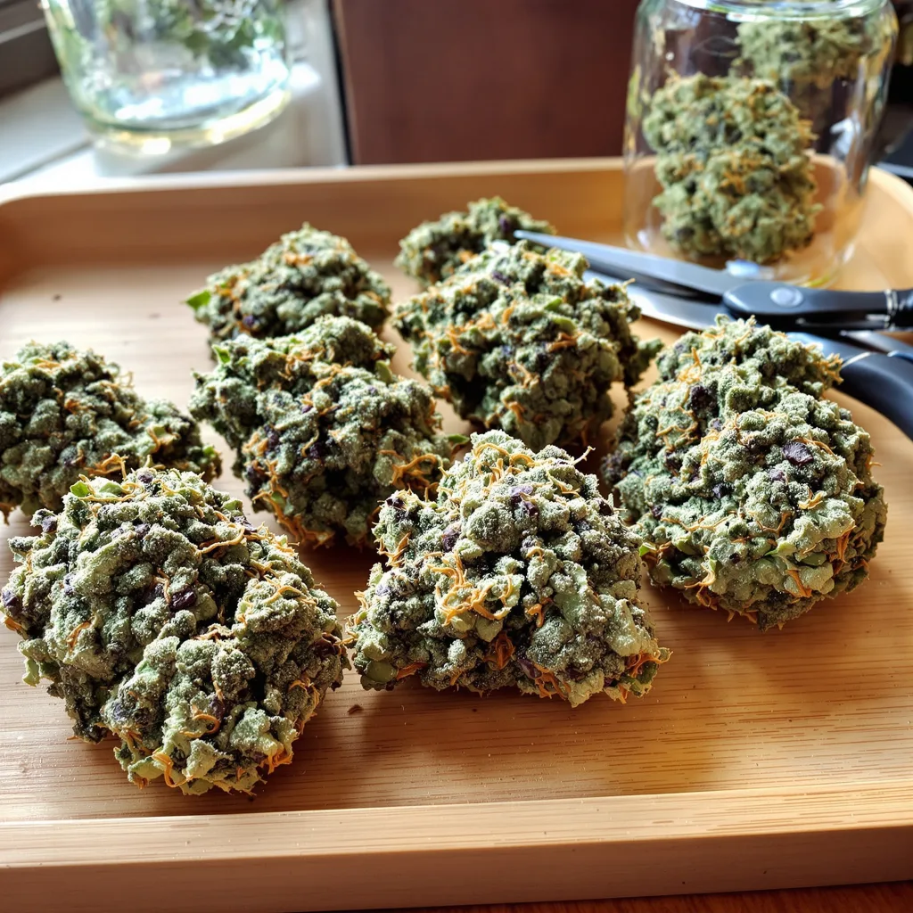 Black Mamba 60% Indica / 40% Sativa — Blüte mit sichtbaren Trichomen