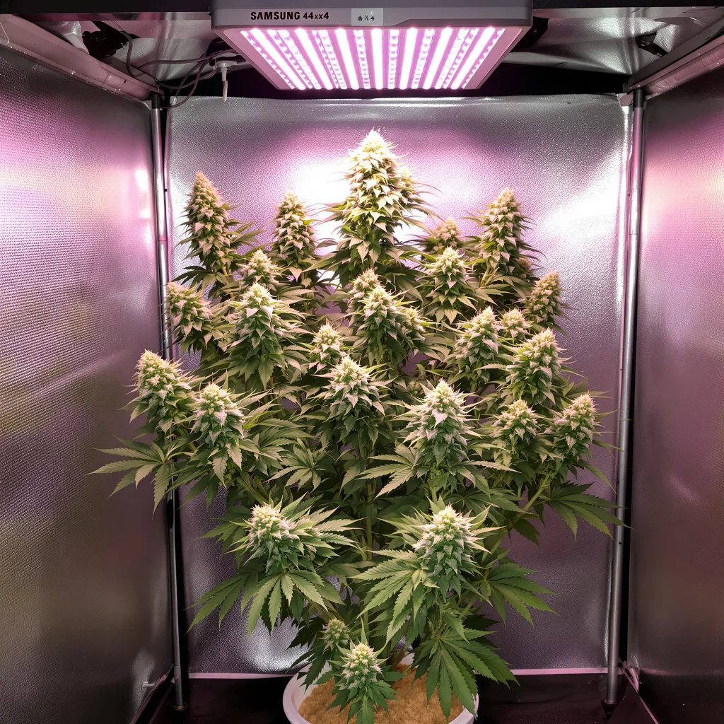 Black Mamba 60% Indica / 40% Sativa — Blüte mit sichtbaren Trichomen