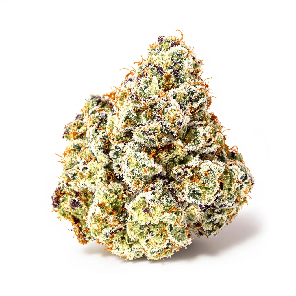 Black Mamba 60% Indica / 40% Sativa — Blüte mit sichtbaren Trichomen