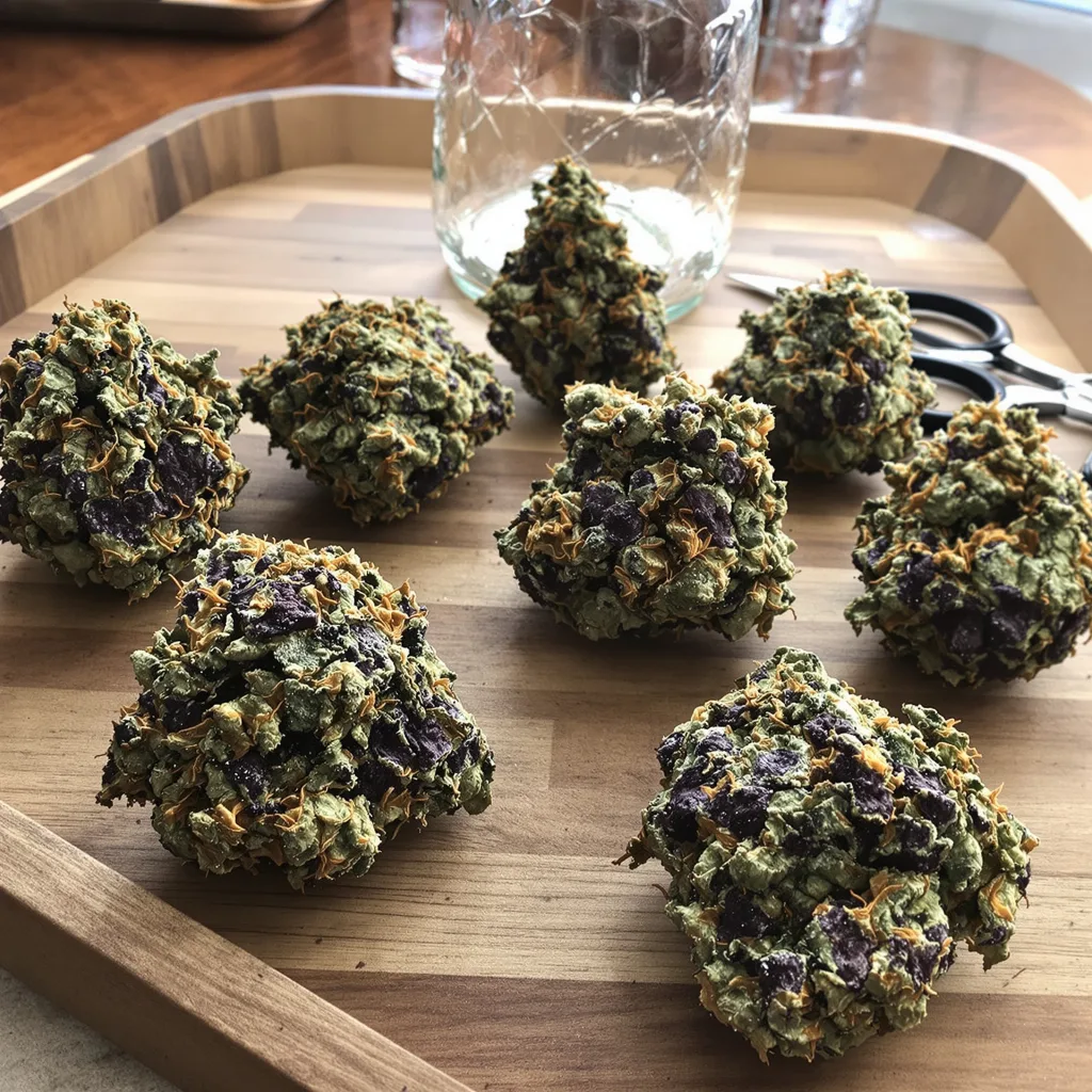 Blackberry Bubble 86% Indica / 14% Sativa — Blüte mit sichtbaren Trichomen