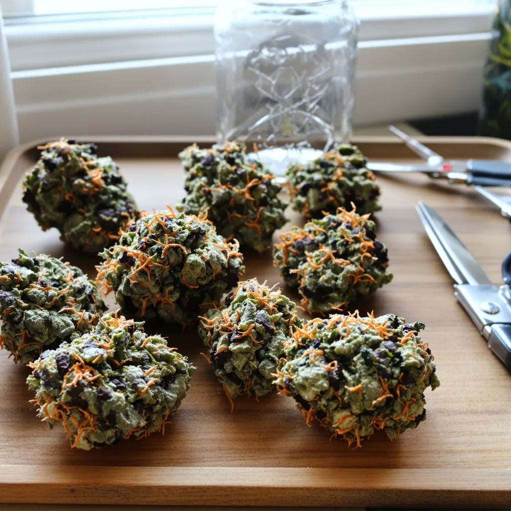 Blackberry Hashplant 76% Indica / 24% Sativa — Blüte mit sichtbaren Trichomen
