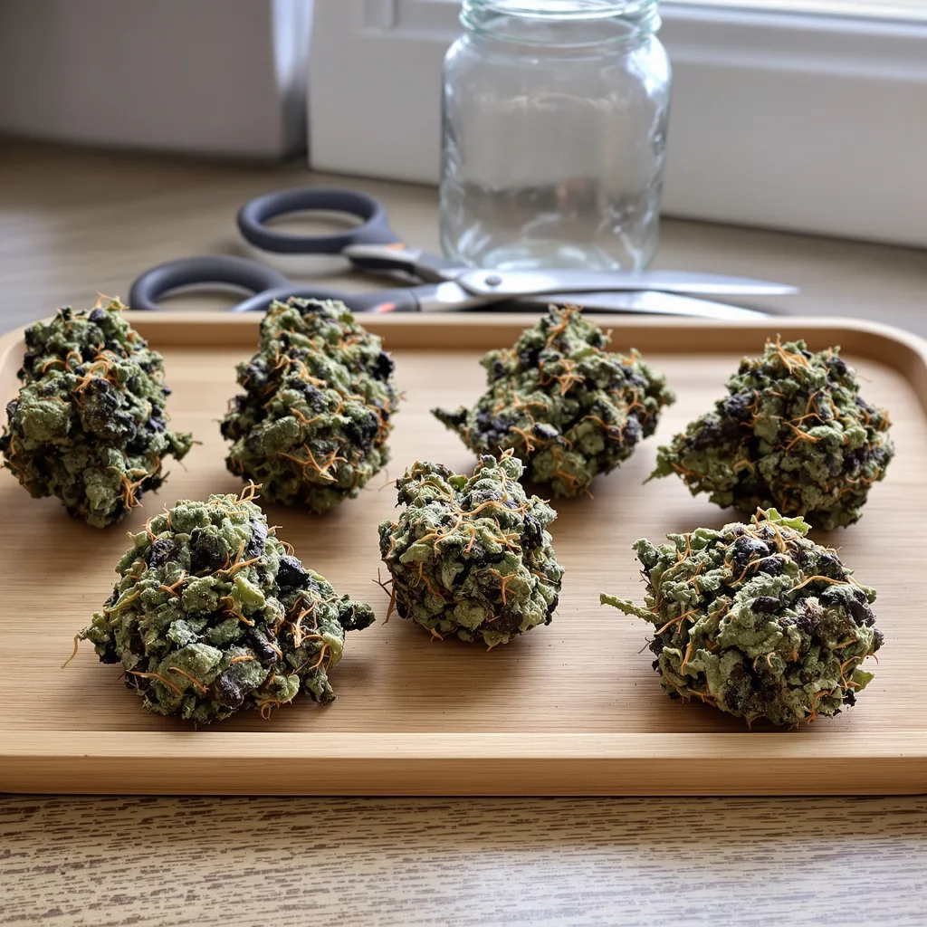 Blackberry Kush 80% Indica / 20% Sativa — Blüte mit sichtbaren Trichomen