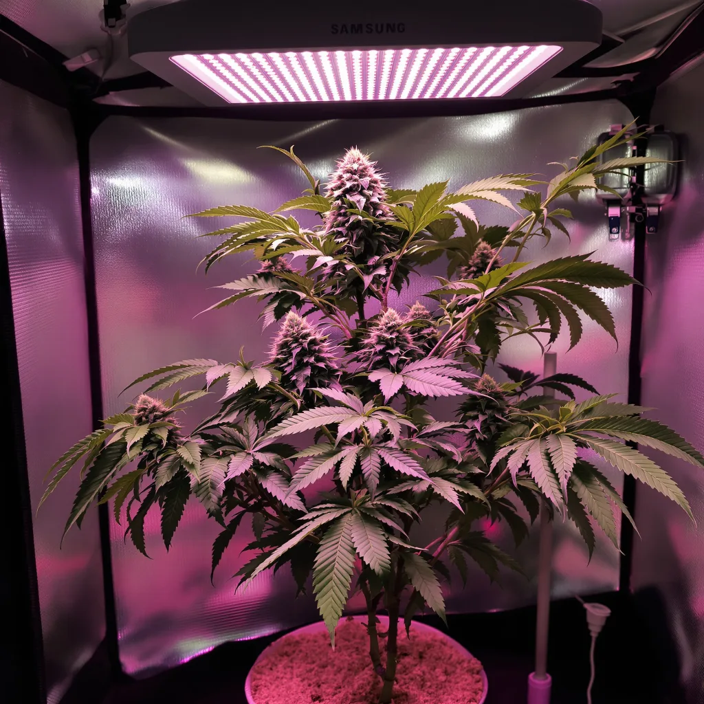 Blackberry Kush 80% Indica / 20% Sativa — Blüte mit sichtbaren Trichomen