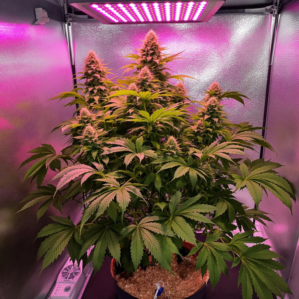 Blackberry Rhino 74% Indica / 26% Sativa — Blüte mit sichtbaren Trichomen