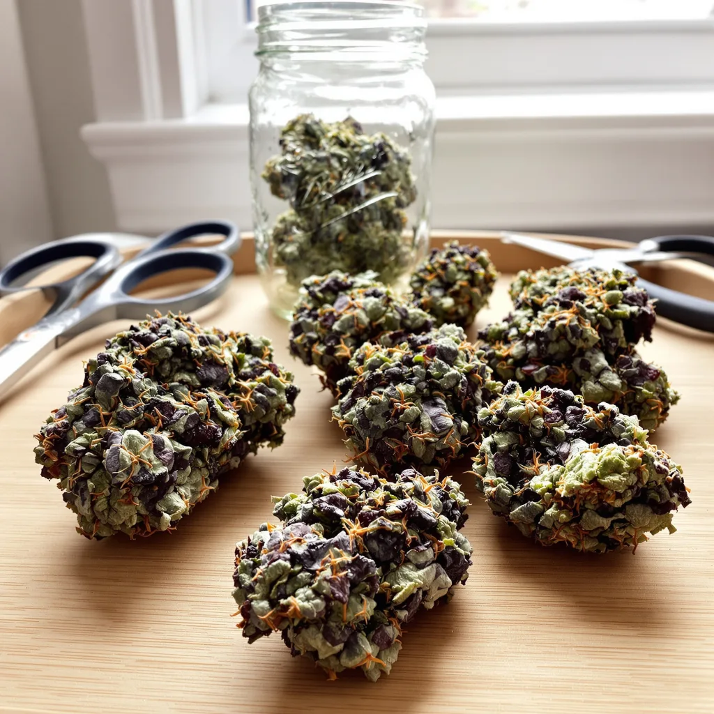 Blackwater 83% Indica / 17% Sativa — Blüte mit sichtbaren Trichomen