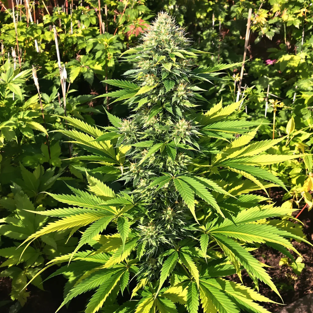 Blackwater 83% Indica / 17% Sativa — Blüte mit sichtbaren Trichomen