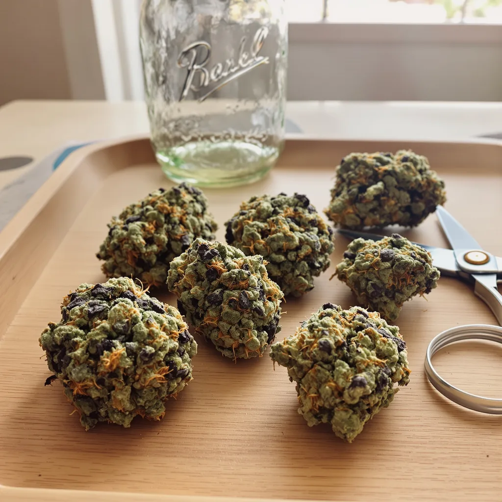 Blue Buddha 69% Indica / 31% Sativa — Blüte mit sichtbaren Trichomen