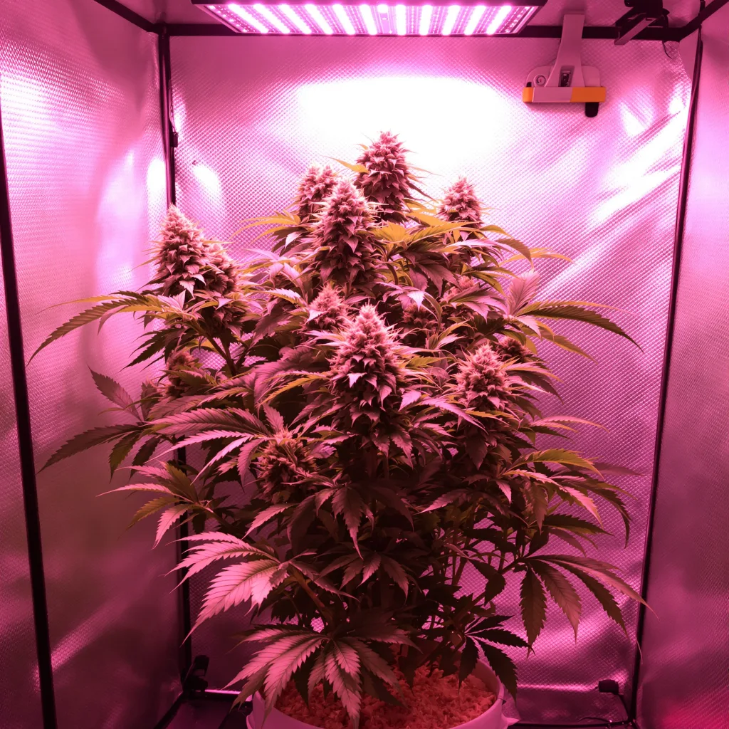 Blue Buddha 69% Indica / 31% Sativa — Blüte mit sichtbaren Trichomen
