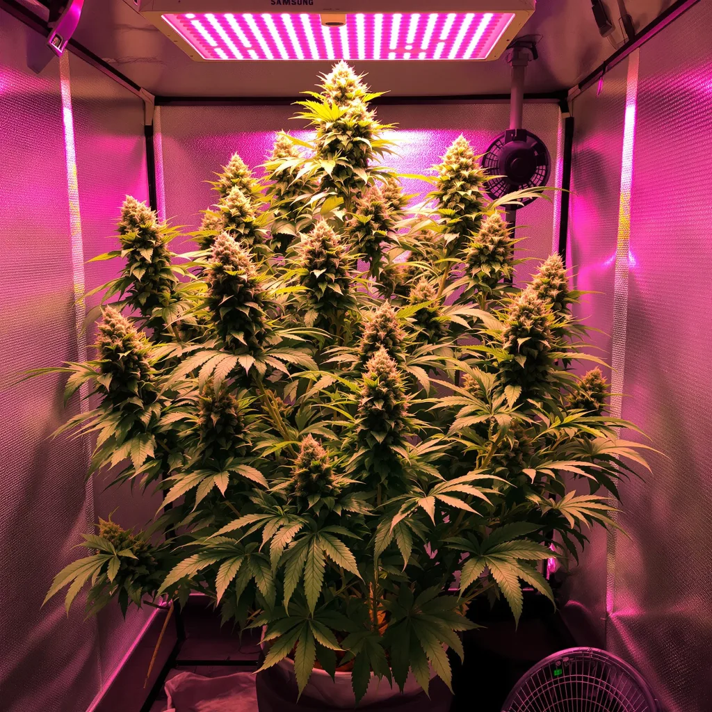 Blue Cheese 60% Indica / 40% Sativa — Blüte mit sichtbaren Trichomen