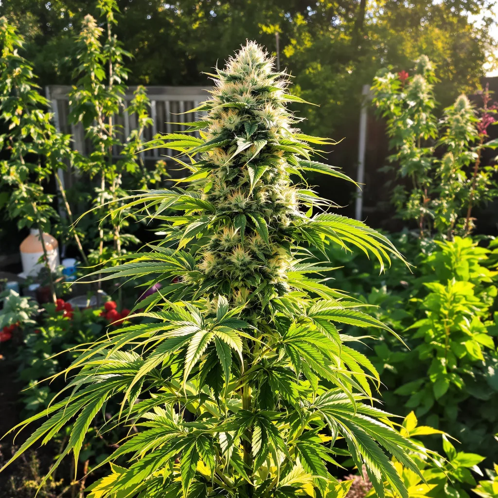 Blue Cheese 60% Indica / 40% Sativa — Blüte mit sichtbaren Trichomen