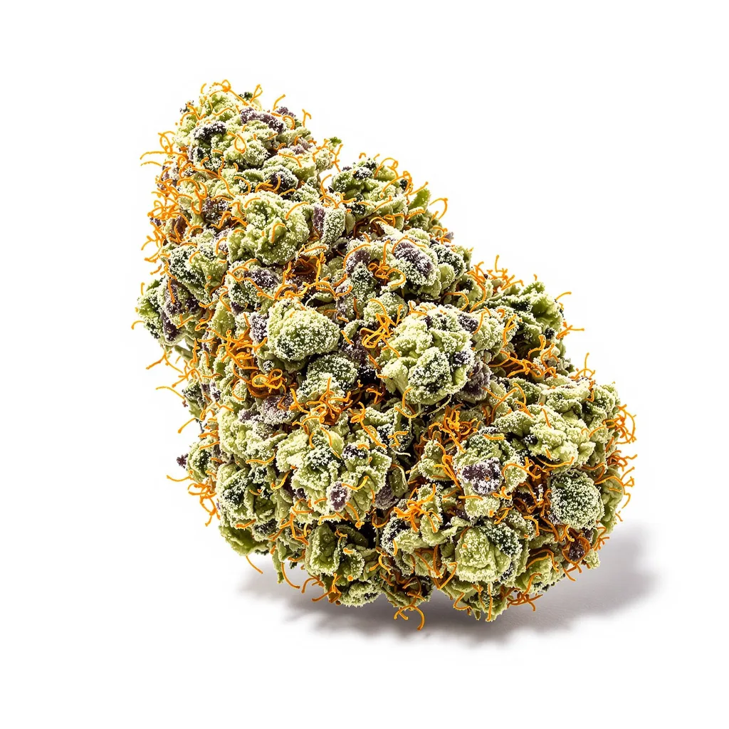 Blue Cheese 60% Indica / 40% Sativa — Blüte mit sichtbaren Trichomen