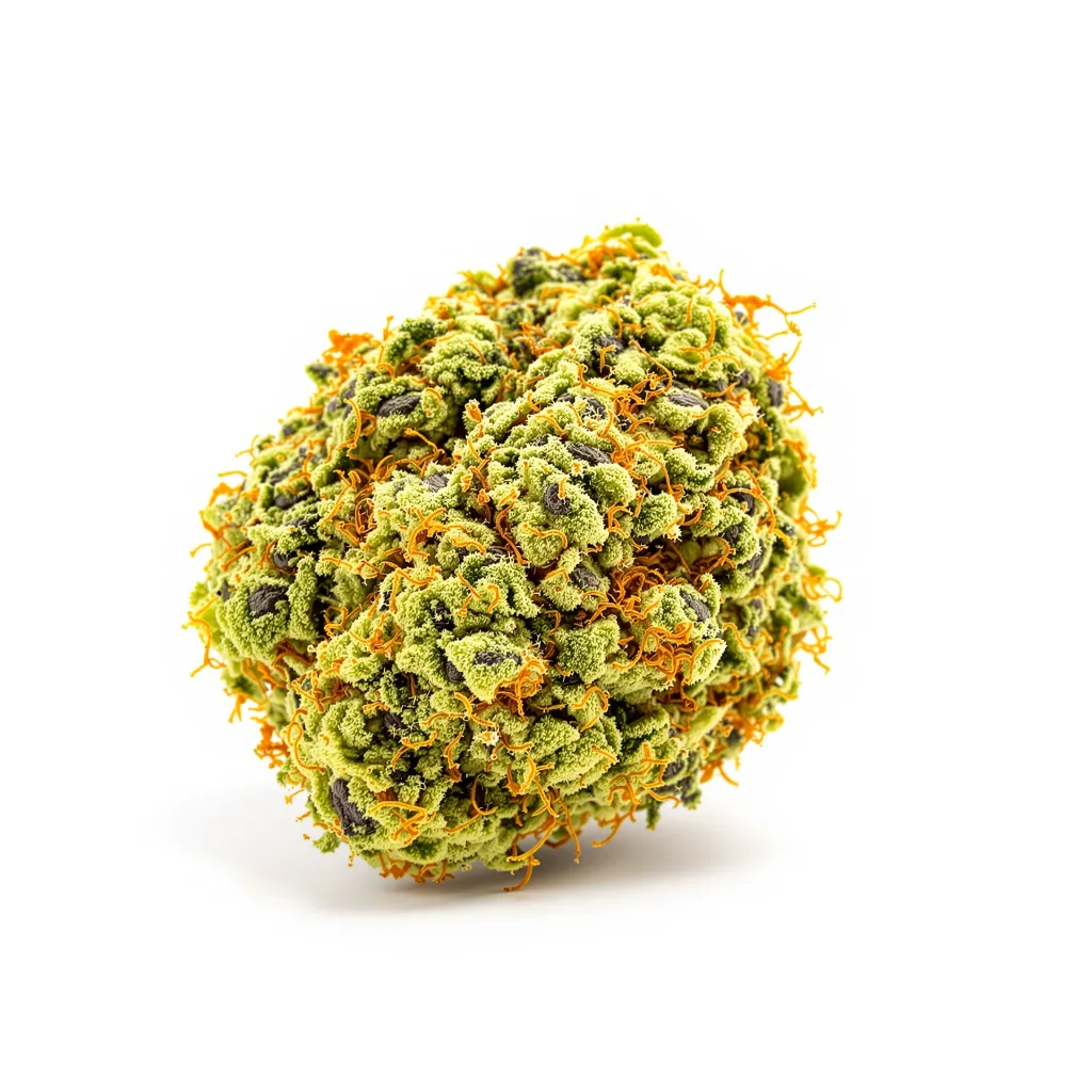 Blue Cinex 23% Indica / 77% Sativa — Blüte mit sichtbaren Trichomen