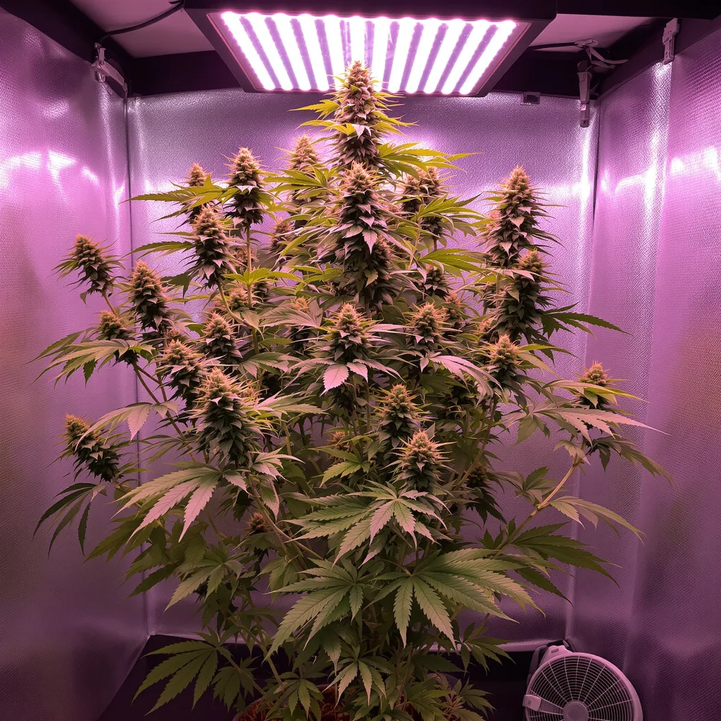 Blue Diamond 14% Indica / 86% Sativa — Blüte mit sichtbaren Trichomen