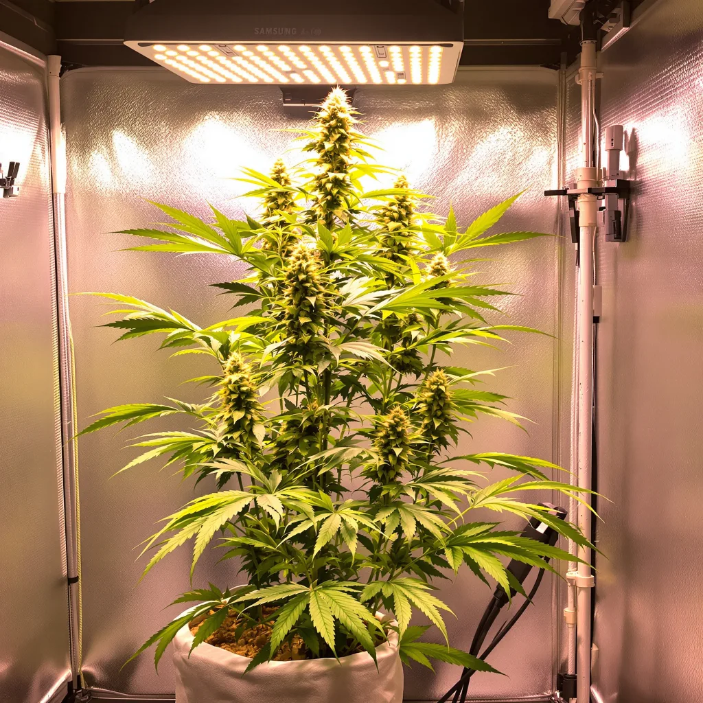 Blue Dream 19% Indica / 81% Sativa — Blüte mit sichtbaren Trichomen