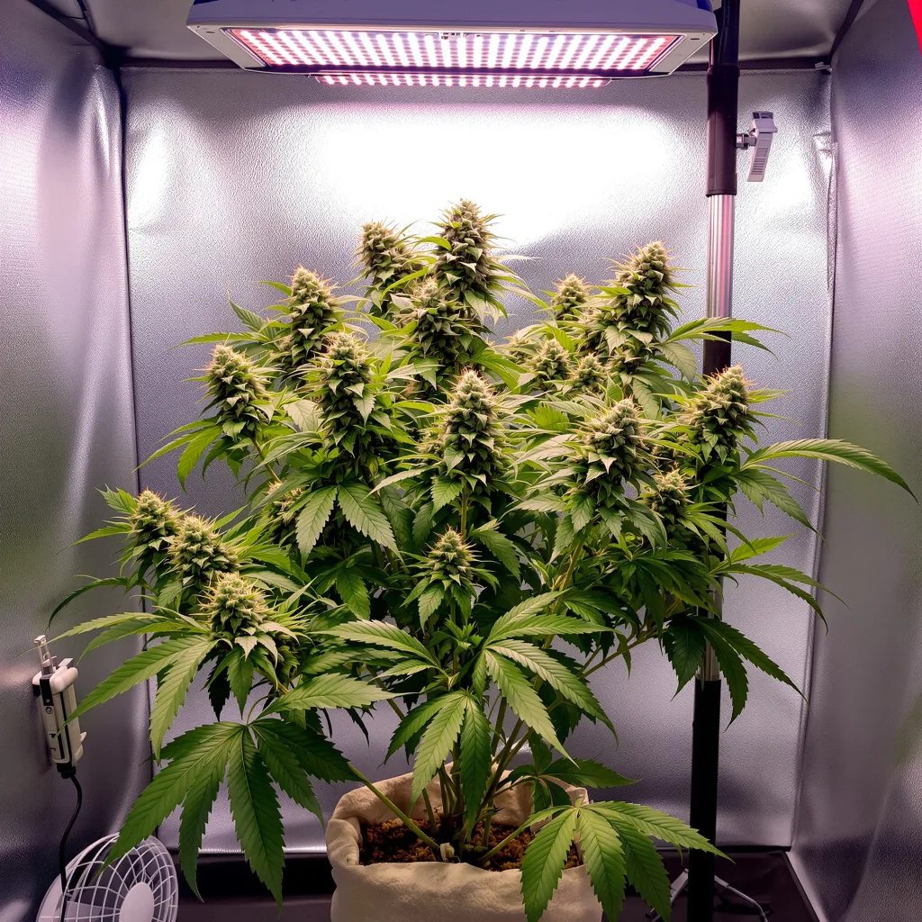 Blue Frost 69% Indica / 31% Sativa — Blüte mit sichtbaren Trichomen