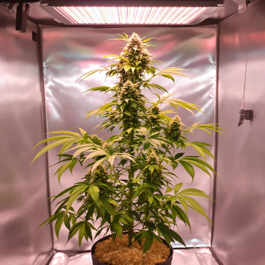Blue Fruit 86% Indica / 14% Sativa — Blüte mit sichtbaren Trichomen
