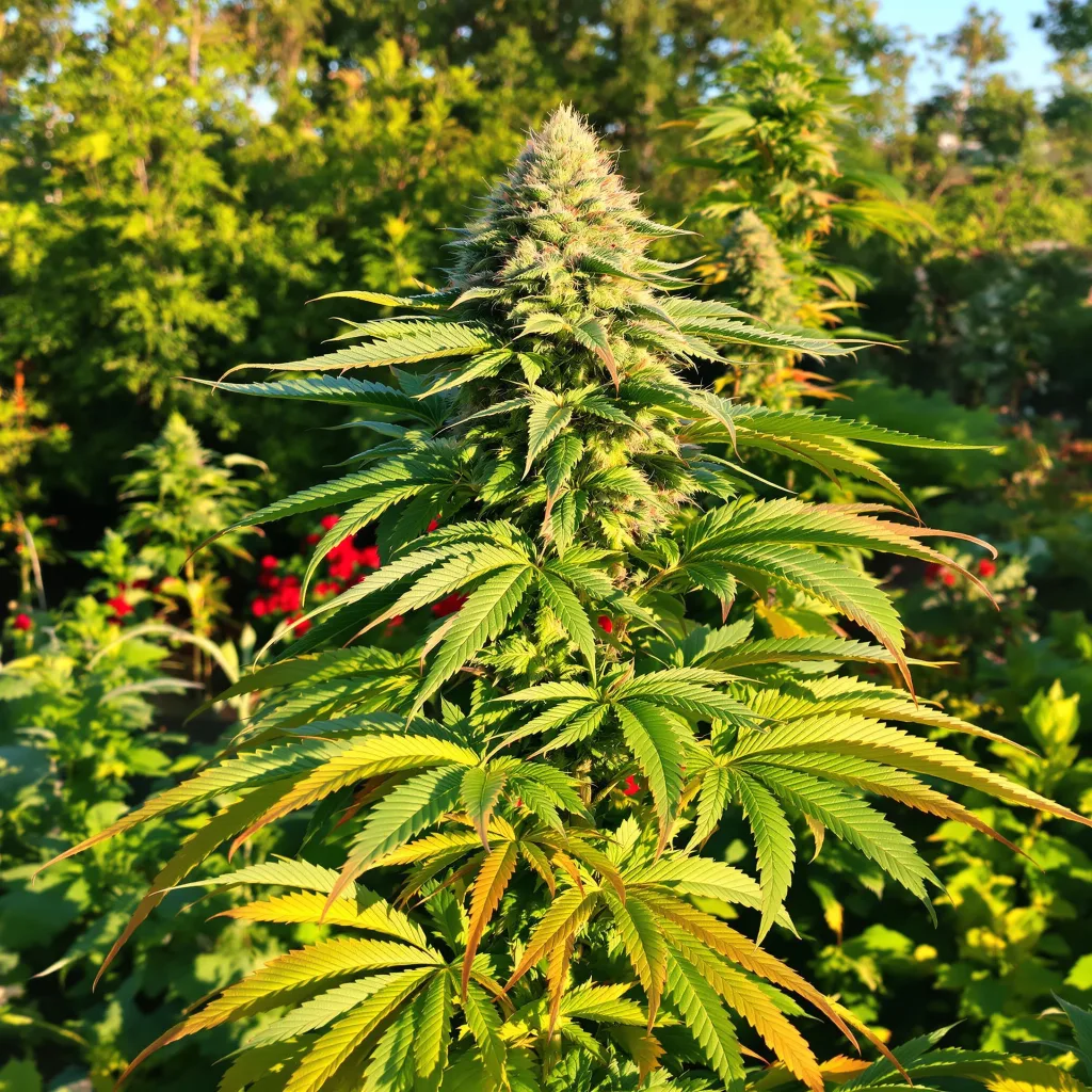Blue Fruit 86% Indica / 14% Sativa — Blüte mit sichtbaren Trichomen