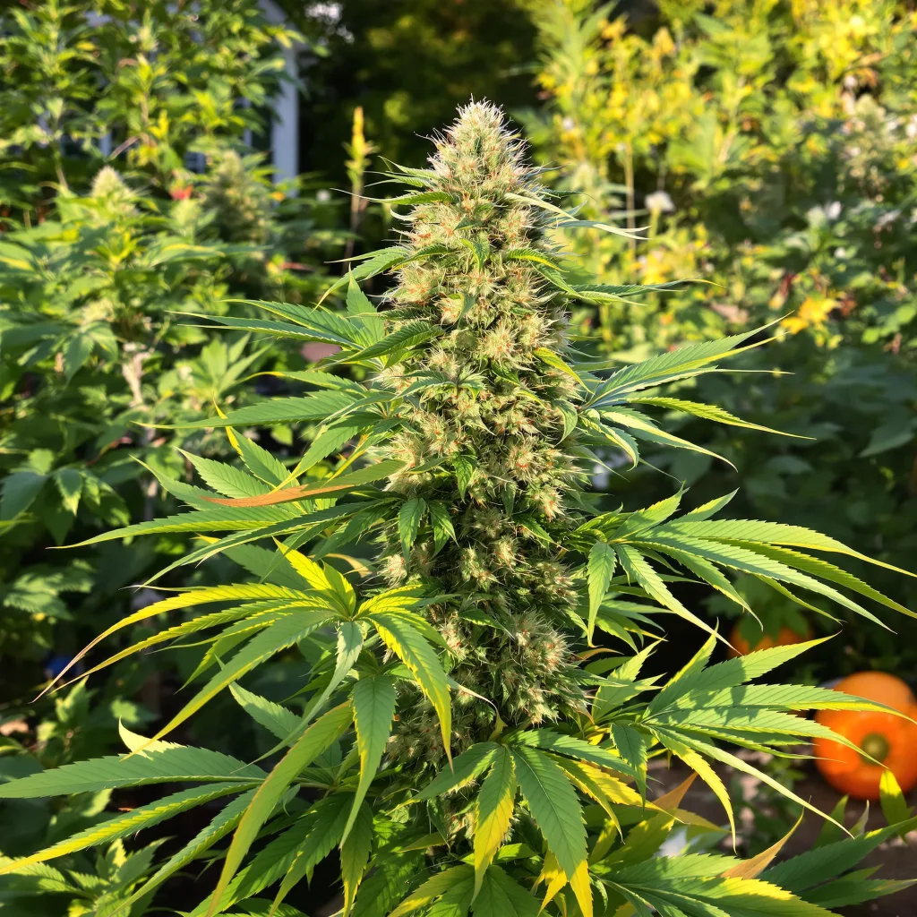 Blue Goo 35% Indica / 65% Sativa — Blüte mit sichtbaren Trichomen