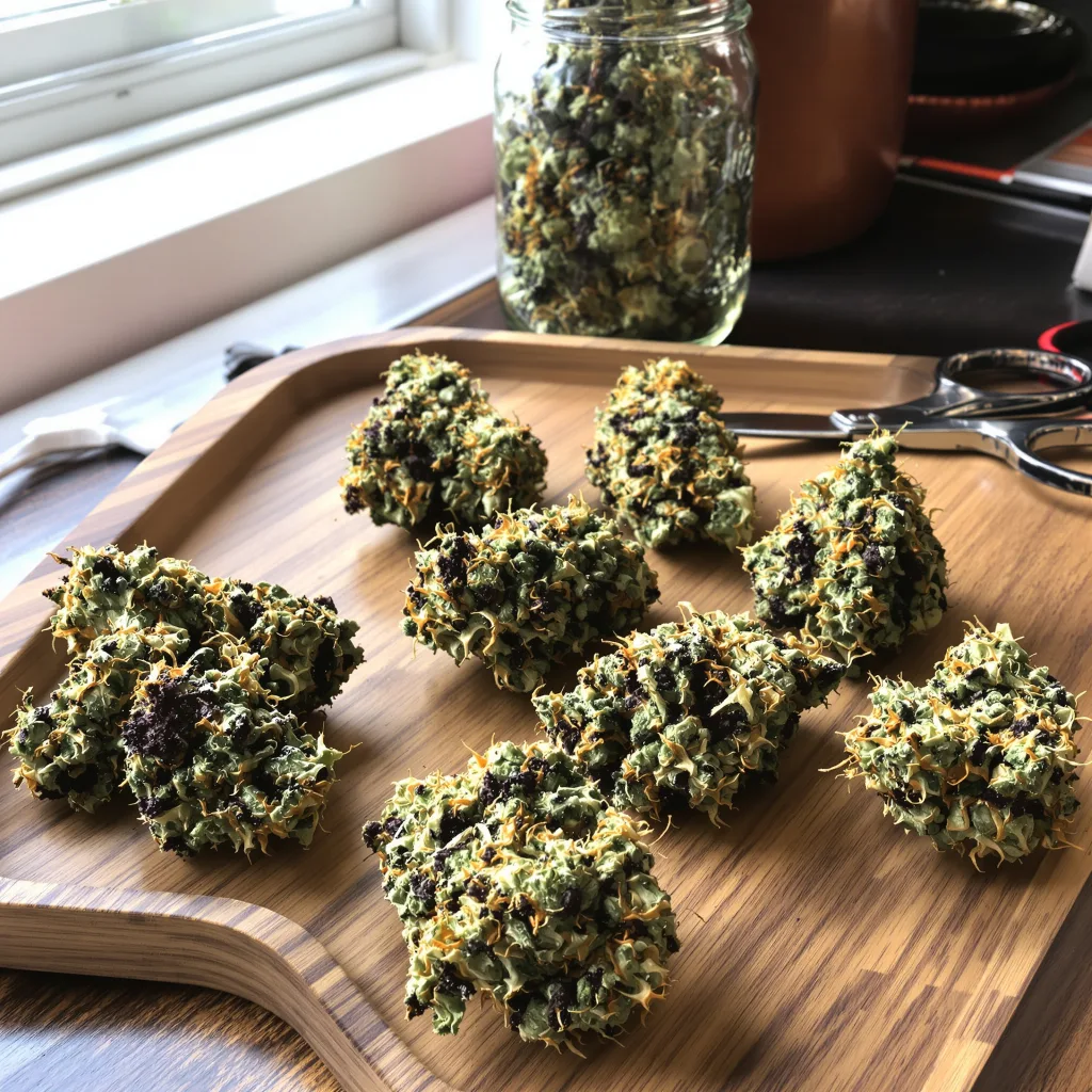 Blue Haze 80% Indica / 20% Sativa — Blüte mit sichtbaren Trichomen