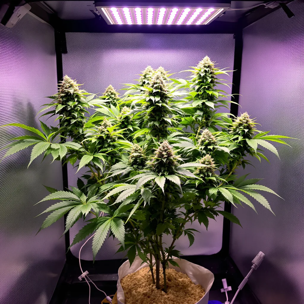Blue Haze 80% Indica / 20% Sativa — Blüte mit sichtbaren Trichomen