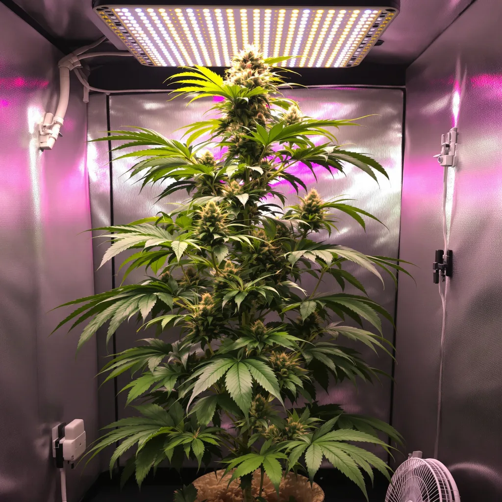 Blue Kiss 12% Indica / 88% Sativa — Blüte mit sichtbaren Trichomen