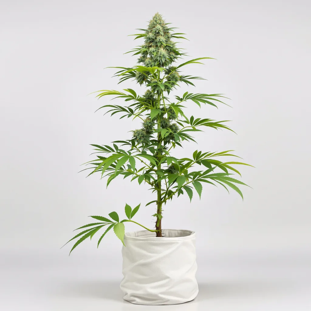 Blue Kush Cannabisblüte Nahaufnahme mit ausgewogene Blütenstruktur mit eisigen Trichomen