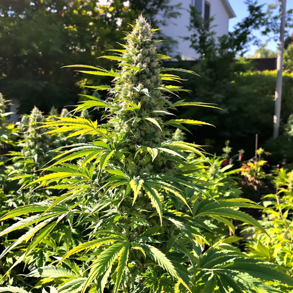 Blue Kush 55% Indica / 45% Sativa — Blüte mit sichtbaren Trichomen