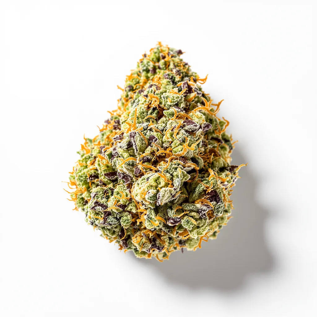 Blue Kush 55% Indica / 45% Sativa — Blüte mit sichtbaren Trichomen