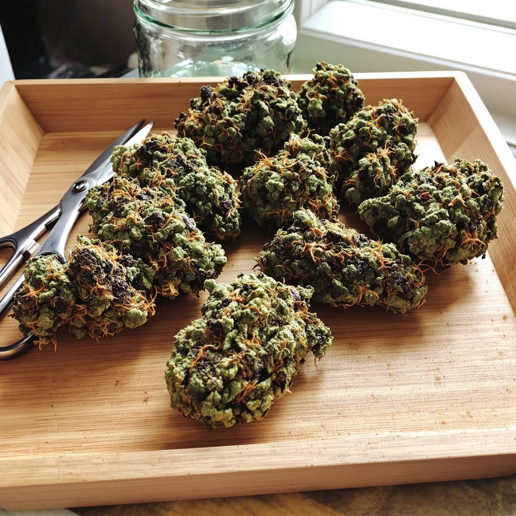 Blue Magoo 88% Indica / 12% Sativa — Blüte mit sichtbaren Trichomen