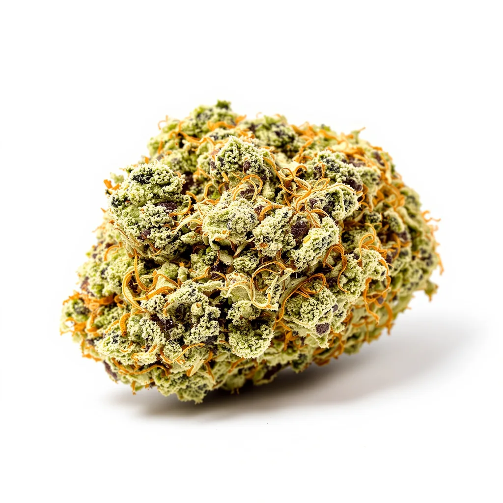 Blue Mango 40% Indica / 60% Sativa — Blüte mit sichtbaren Trichomen