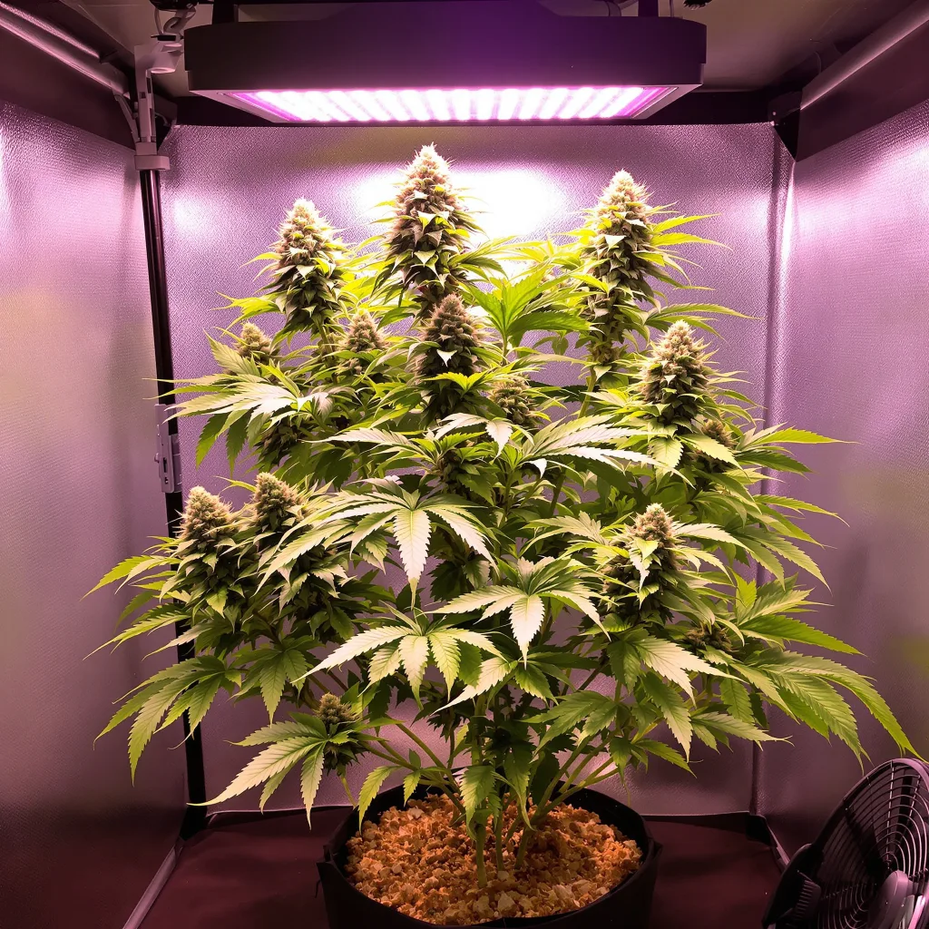 Blue Mystic 68% Indica / 32% Sativa — Blüte mit sichtbaren Trichomen