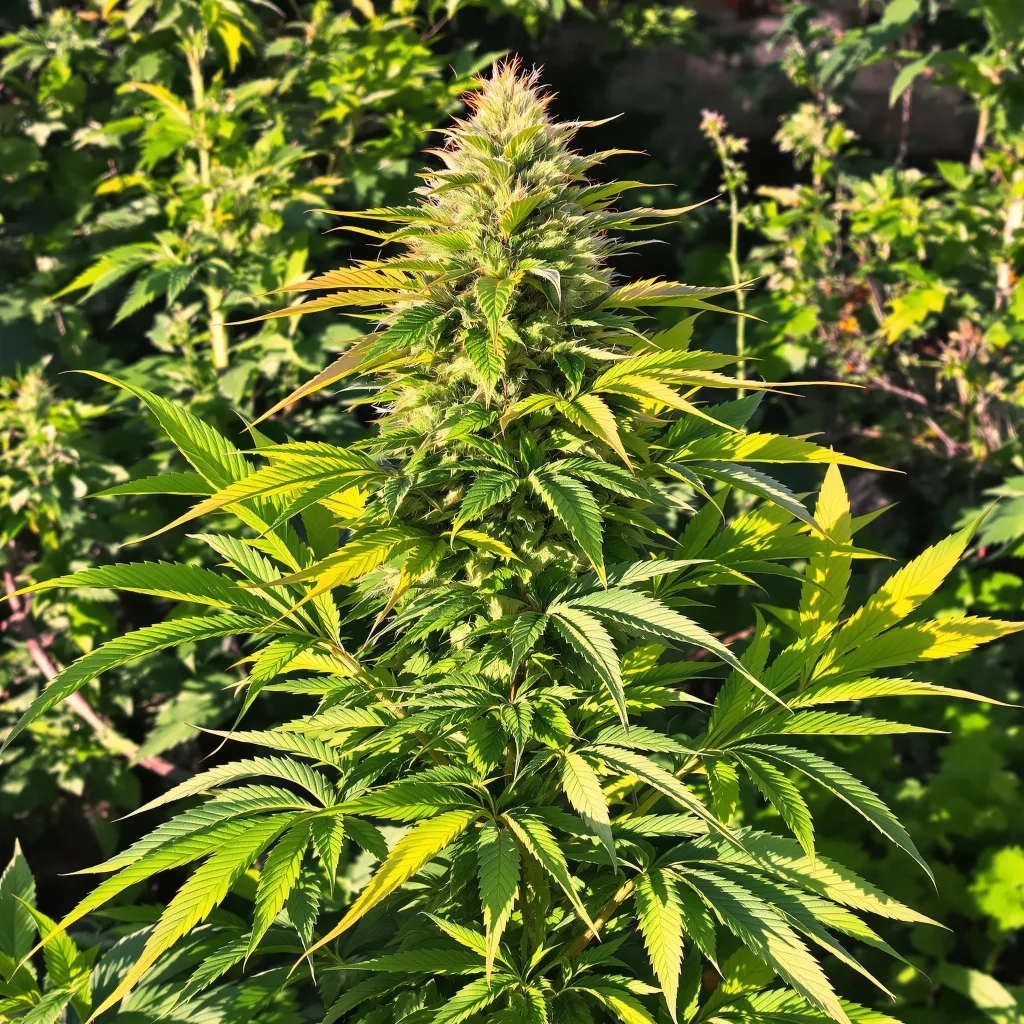 Blue Ox 67% Indica / 33% Sativa — Blüte mit sichtbaren Trichomen