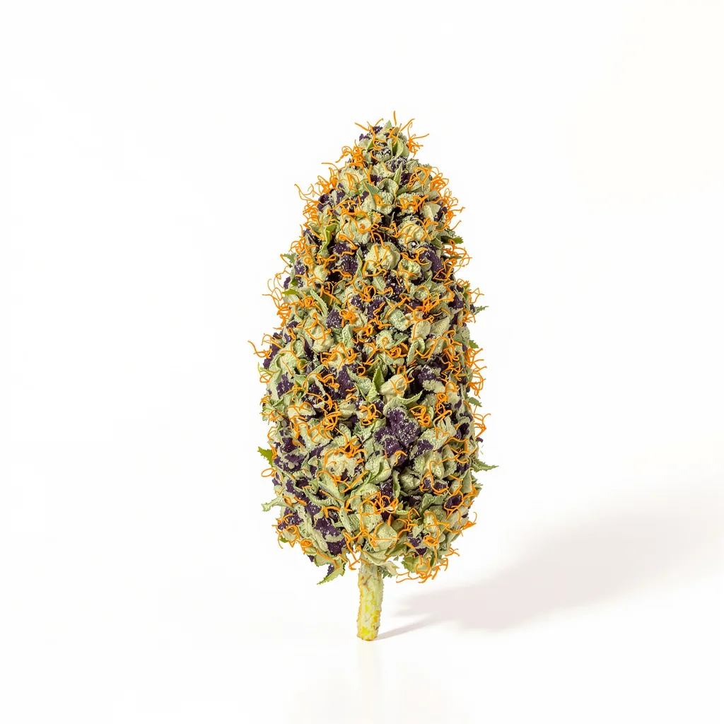 Blue Ox 67% Indica / 33% Sativa — Blüte mit sichtbaren Trichomen