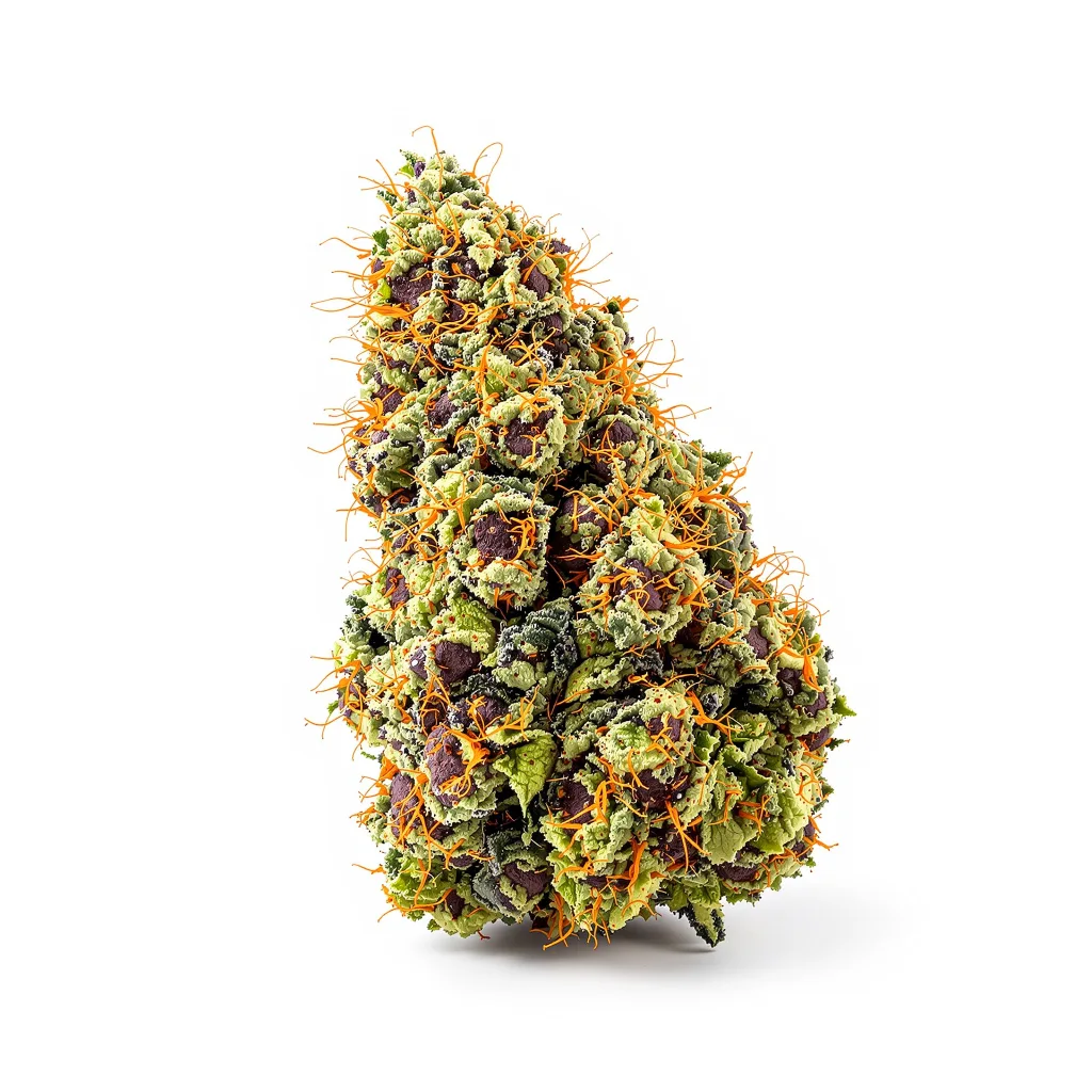 Blue Ox 67% Indica / 33% Sativa — Blüte mit sichtbaren Trichomen